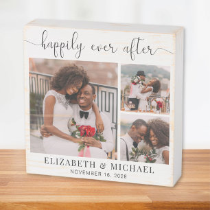 Happily Ever After Photo Collage Wedding Wooden Box Sign