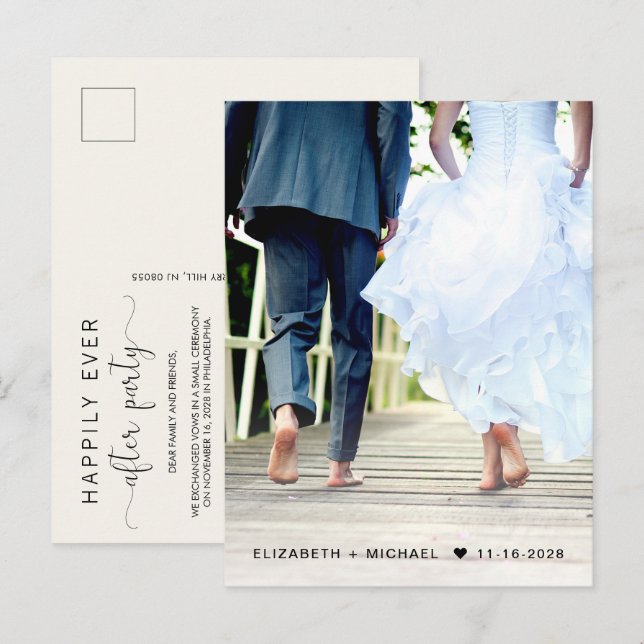 Happily Ever After Photo Cream Reception Invitation Postcard (Front/Back)