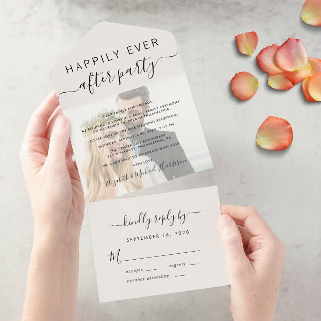 Happily Ever After Photo Cream Wedding Reception All In One Invitation (Creator Uploaded)