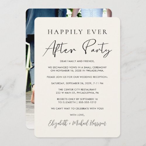 Happily Ever After Photo Cream Wedding Reception Announcement