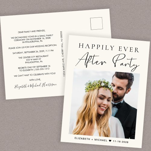 Happily Ever After Photo Cream Wedding Reception Announcement Postcard