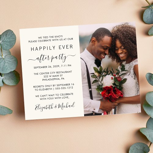 Happily Ever After Photo Cream Wedding Reception Invitation