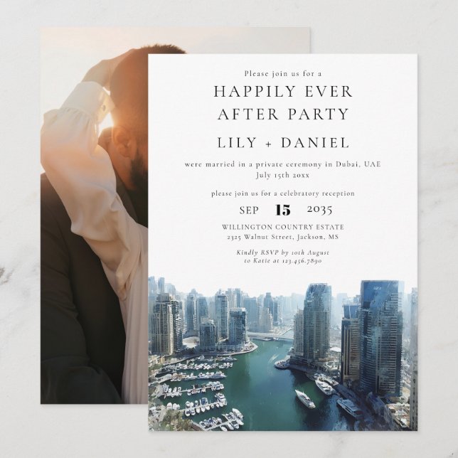 Happily Ever After Photo Dubai Wedding Invitation (Front/Back)