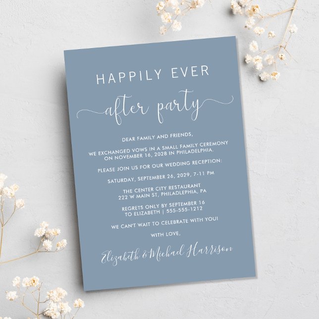 Happily Ever After Photo Dusty Blue Reception Invitation (Your love story deserves a grand celebration!)