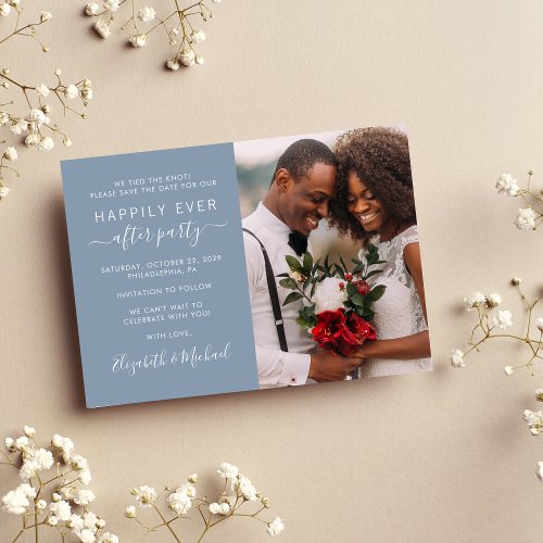 Happily Ever After Photo Dusty Blue Reception Save The Date
