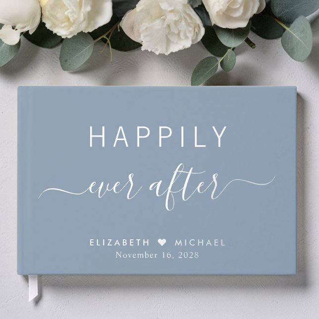 Happily Ever After Photo Dusty Blue Wedding Foil Guest Book (Happily Ever After Photo Dusty Blue Wedding Foil Guest Book)
