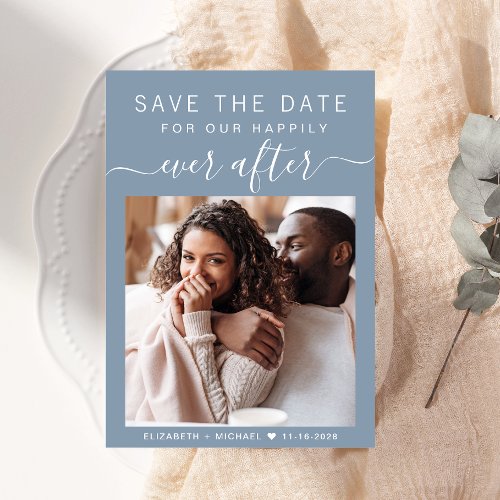 Happily Ever After Photo Dusty Blue Wedding Save The Date