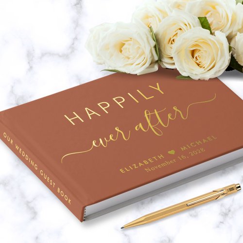 Happily Ever After Photo Foil Terracotta Wedding Foil Guest Book