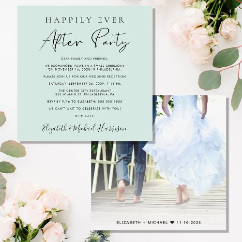 Happily Ever After Photo Mint Reception Invitation