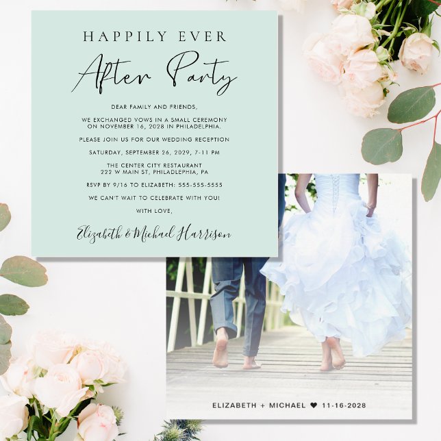 Happily Ever After Photo Mint Reception Invitation (Creator Uploaded)