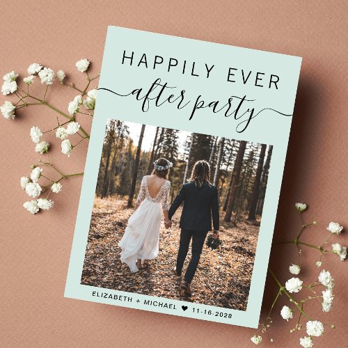 Happily Ever After Photo Mint Wedding Reception Announcement
