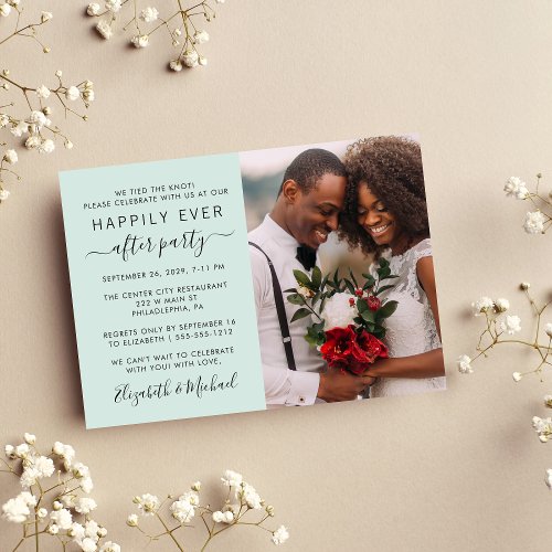 Happily Ever After Photo Mint Wedding Reception Invitation