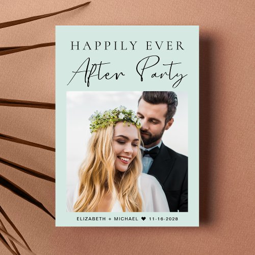 Happily Ever After Photo Mint Wedding Reception Invitation