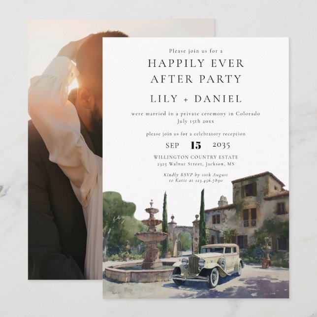 Happily Ever After Photo Old Money Estate Wedding Invitation (Front/Back)