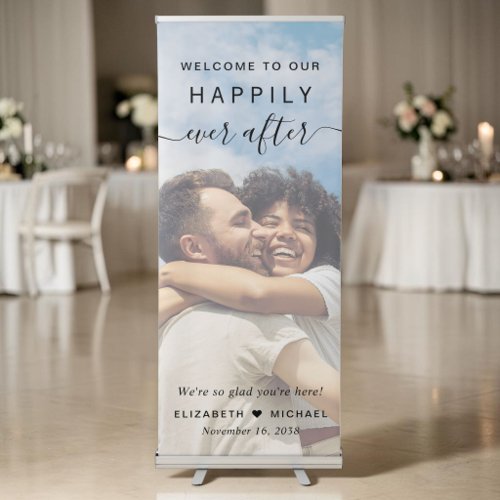 Happily Ever After Photo Overlay Wedding Welcome Retractable Banner