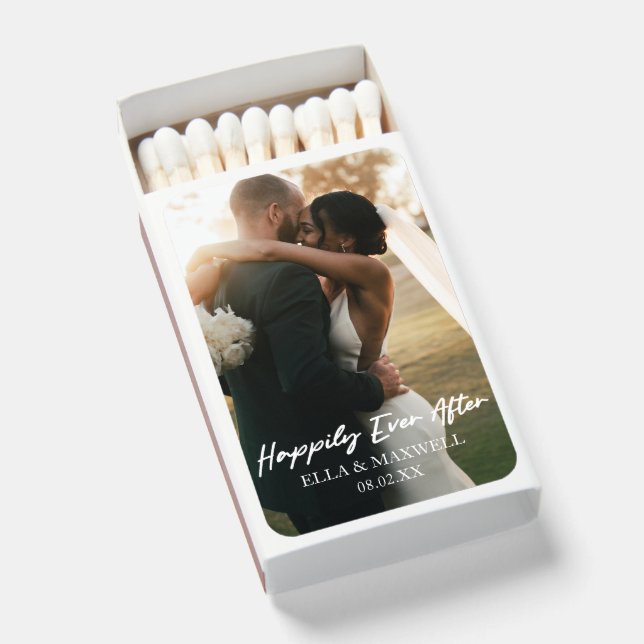 Happily Ever After Photo Picture Wedding Favor Matchboxes (Front Open)