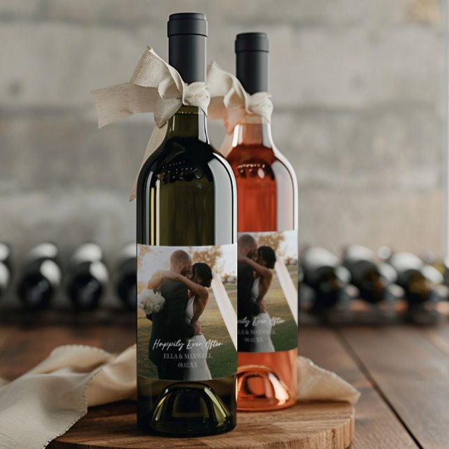 Happily Ever After Photo Picture Wedding Favor Wine Label (Creator Uploaded)