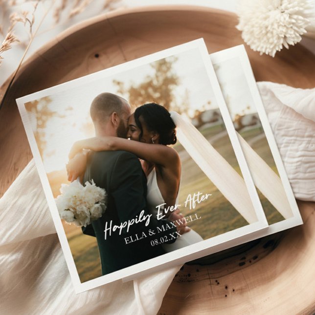 Happily Ever After Photo Picture Wedding Napkins (Creator Uploaded)