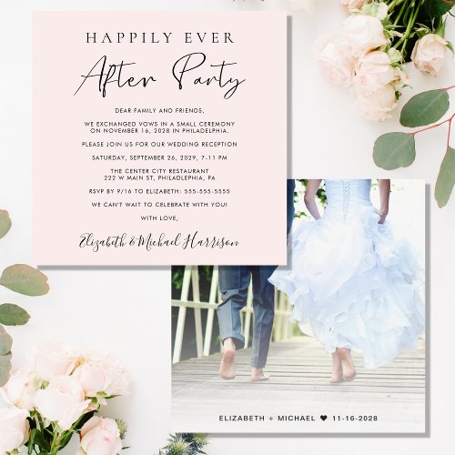 Happily Ever After Photo Pink Wedding Reception Invitation