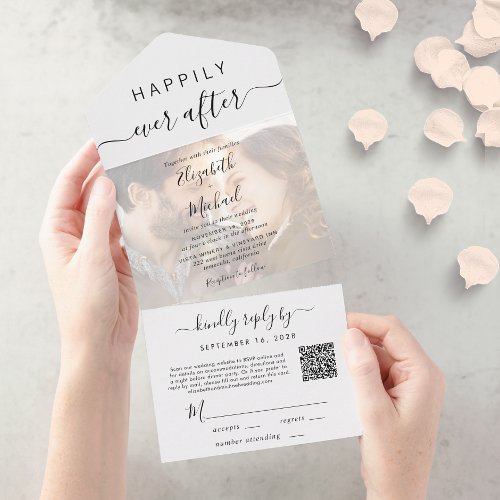 Happily Ever After Photo QR Code Wedding All In One Invitation