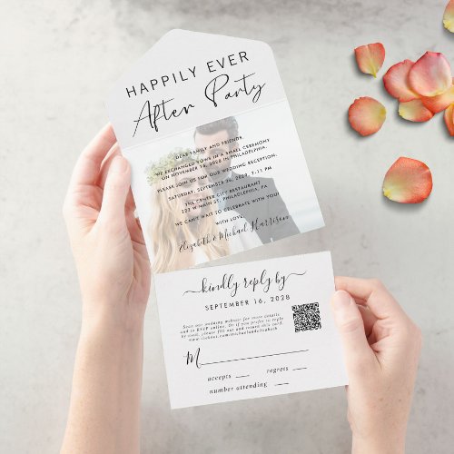 Happily Ever After Photo QR Code Wedding Reception All In One Invitation