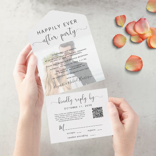 Happily Ever After Photo QR Code Wedding Reception All In One Invitation