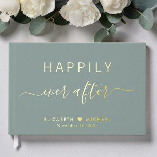 Happily Ever After Photo Sage Green Wedding Foil Guest Book