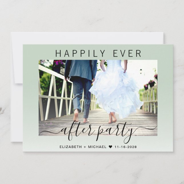 Happily Ever After Photo Sage Wedding Reception Announcement (Front)