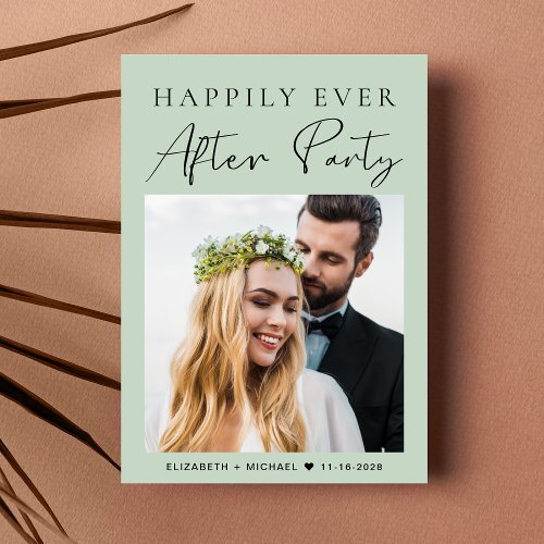 Happily Ever After Photo Sage Wedding Reception Invitation
