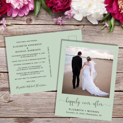 Happily Ever After Photo Sage Wedding Reception Invitation Postcard