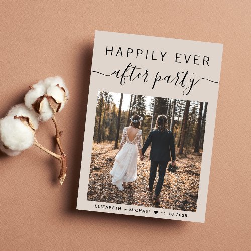 Happily Ever After Photo Taupe Wedding Reception Invitation