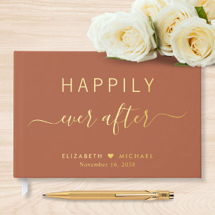 Happily Ever After Photo Terracotta Wedding Foil Guest Book