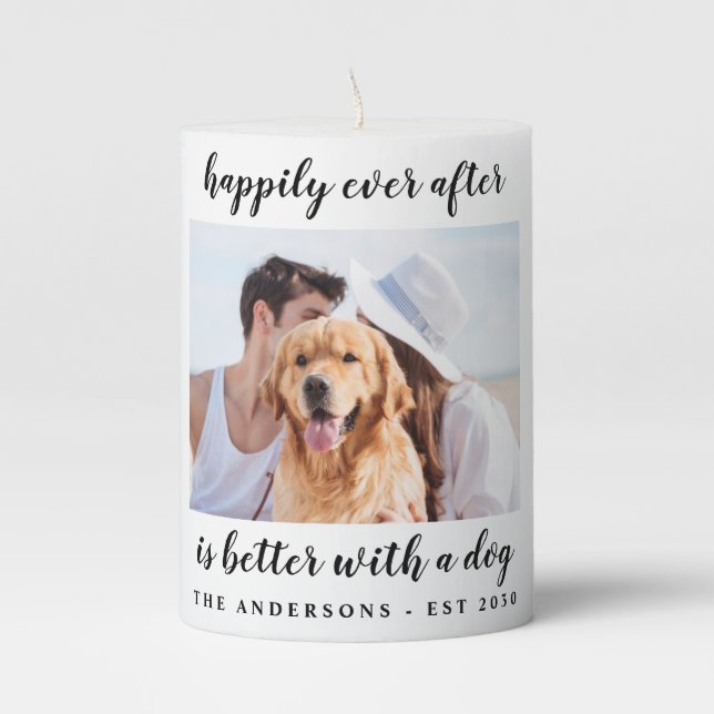 Happily Ever After Photo Wedding Pillar Candle (Front)