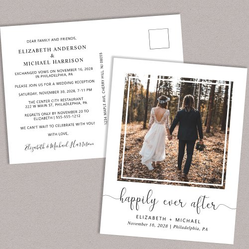 Happily Ever After Photo Wedding Reception Announcement Postcard