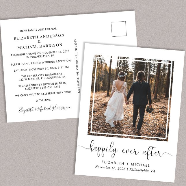 Happily Ever After Photo Wedding Reception Announcement Postcard (Creator Uploaded)