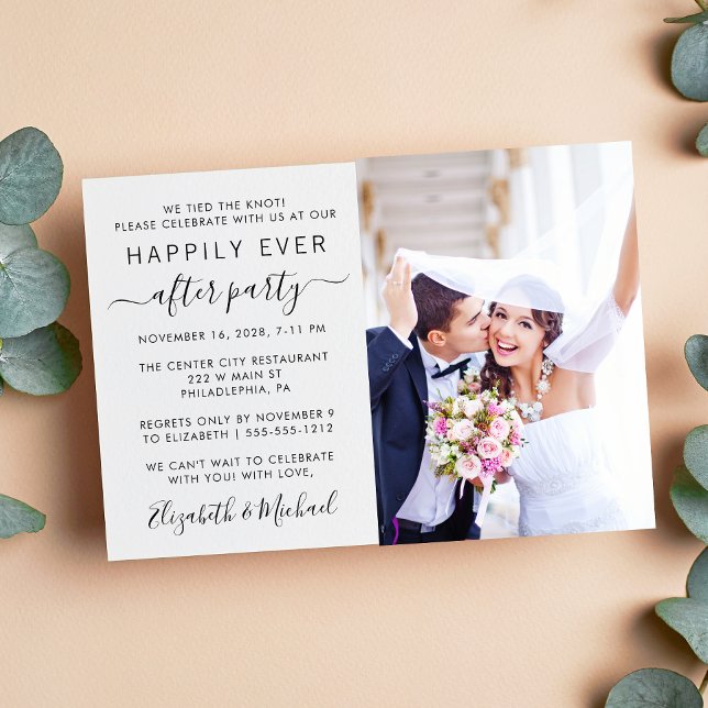 Happily Ever After Photo Wedding Reception Invitation (An chic Happily Ever After Party invitation for your wedding celebration)