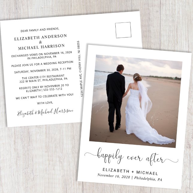 Happily Ever After Photo Wedding Reception Invitation Postcard