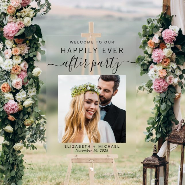 Happily Ever After Photo Wedding Reception Welcome Acrylic Sign (Creator Uploaded)