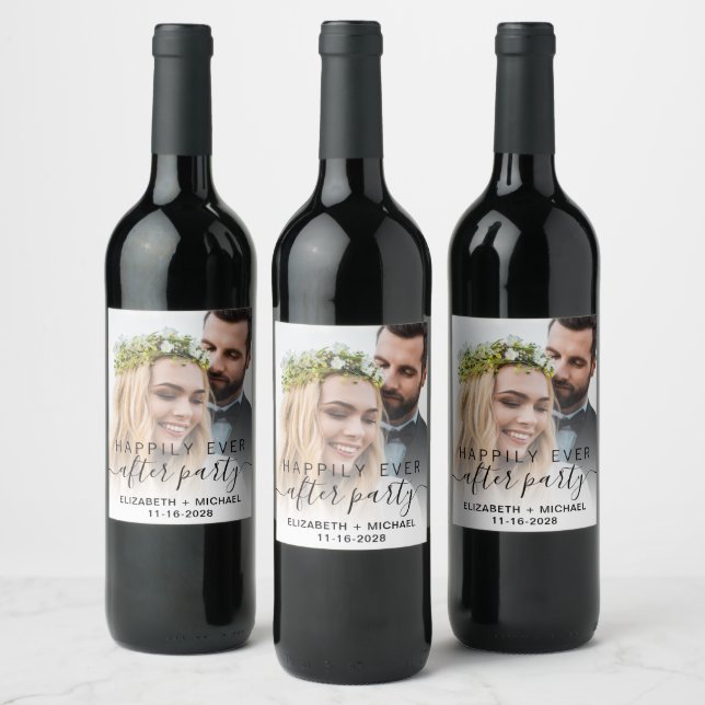Happily Ever After Photo Wedding Reception Wine Label (Bottles)