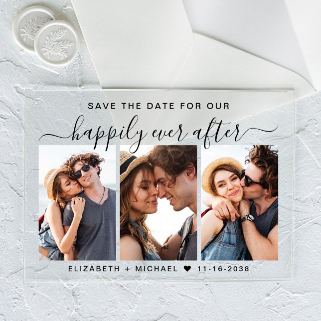 Happily Ever After Photo Wedding Save The Date Acrylic Invitations (Make your day unforgettable with stunning acrylic save the dates—modern, elegant, unique!)