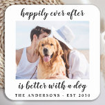 Happily Ever After Photo Wedding Square Paper Coaster<br><div class="desc">Happily Ever After Is Better With A Dog! Add the finishing touch to your wedding with these cute custom photo coasters . Perfect for your wedding after party and reception, and as wedding favor coasters for your guests. Customize these photo wedding coasters with your favorite wedding photo, dog of honors...</div>
