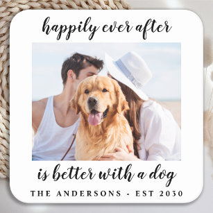 Happily Ever After Photo Wedding Square Paper Coaster