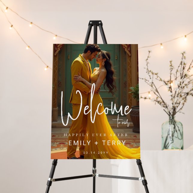 Happily Ever After Photo Wedding Welcome Sign (In Situ (Stand))