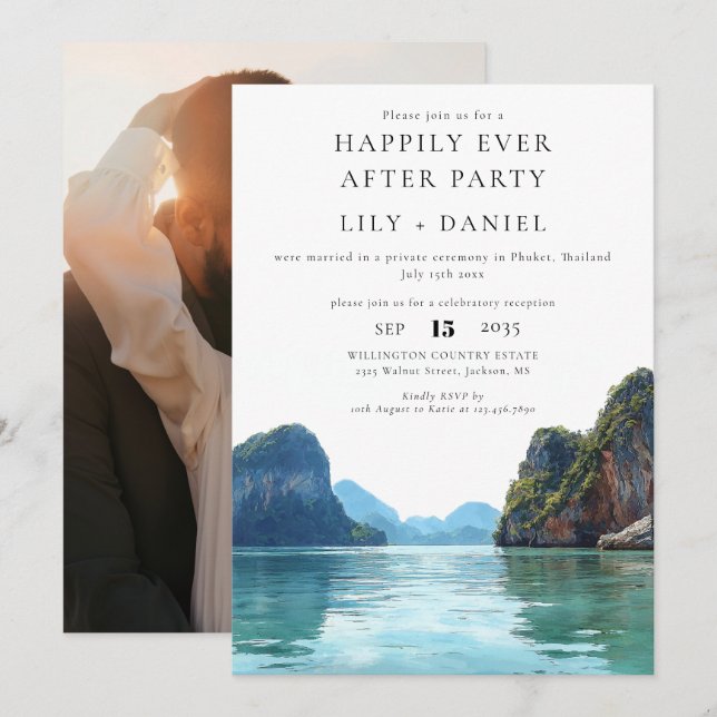 Happily Ever After Phuket Thailand Photo Wedding Invitation (Front/Back)