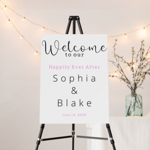 Happily Ever After Pink and White Wedding Sign