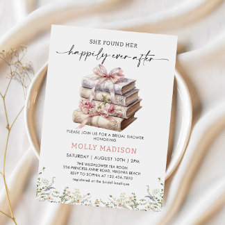 Happily Ever After Pink Bow Book Bridal Shower Invitation