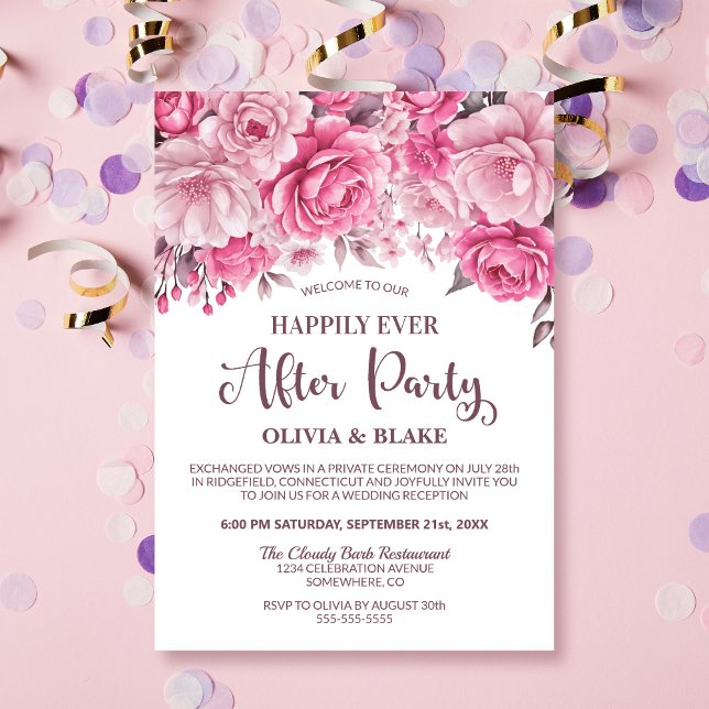 Happily Ever After Pink Floral Wedding Reception Invitation (Creator Uploaded)