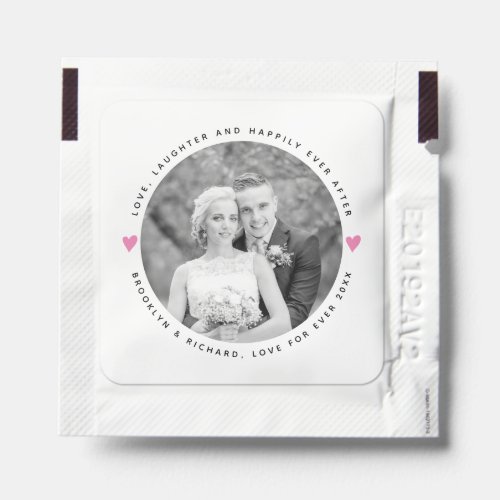 Happily ever after pink hearts photo wedding hand sanitizer packet