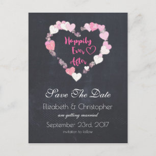 Happily Ever After Pink Hearts Save the Date Announcement Postcard
