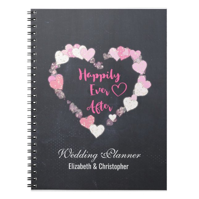 Happily Ever After Pink Hearts Wedding Planner Notebook (Front)